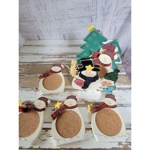 Folk art snowman Christmas coaster set decor‎ count